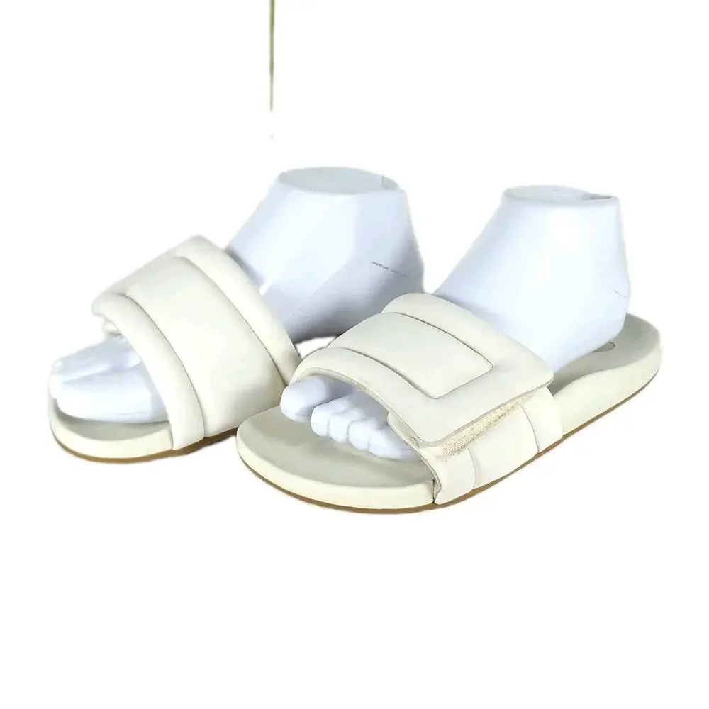 Olukai Women Sunbeam US7 OffWhite Slip-On Comfort Padded Slide Sandals